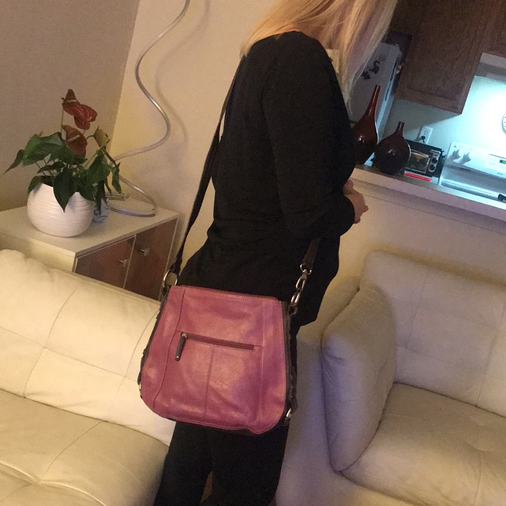 Tignanello Pink Leather Crossbody Shoulder Bag